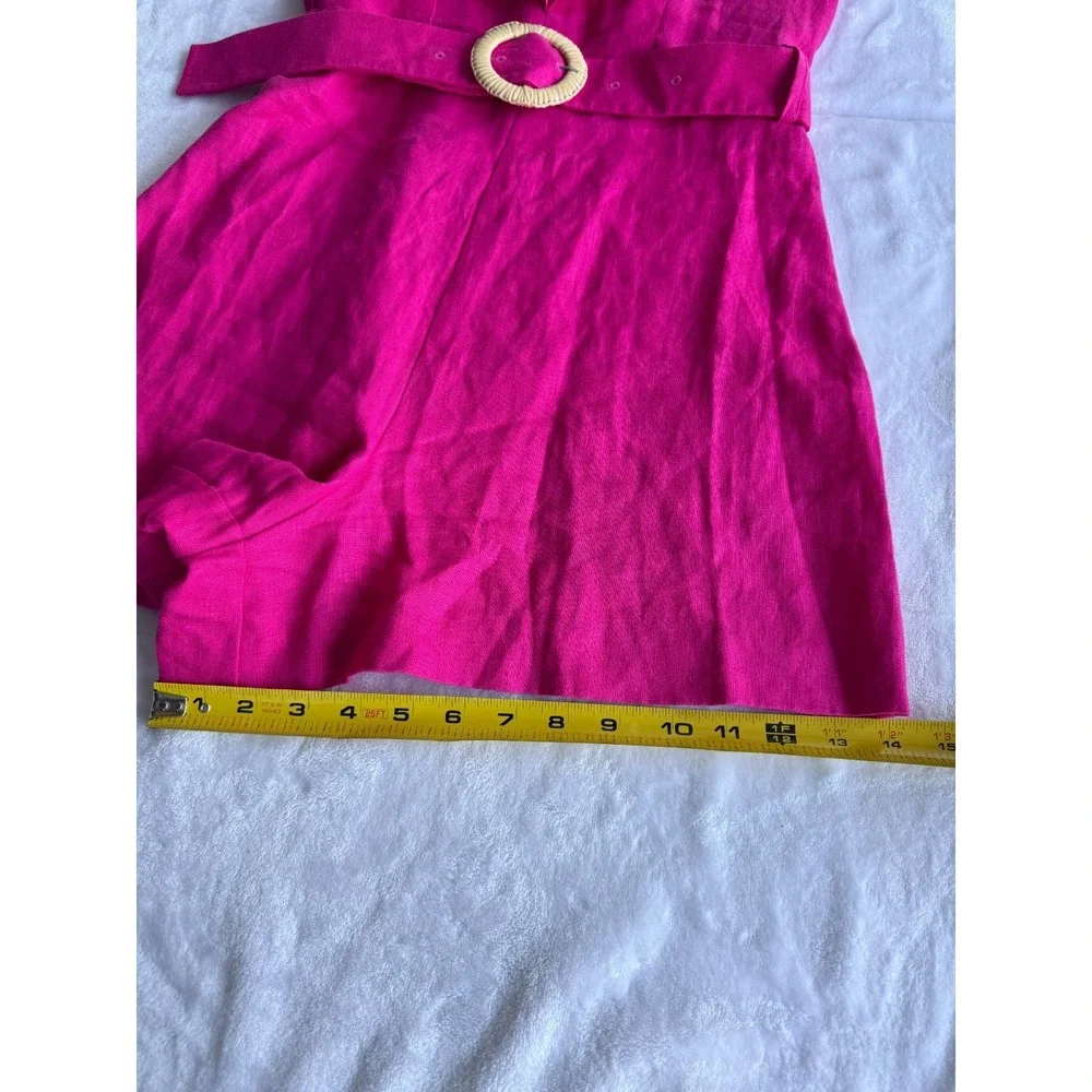 Mango MNG Pink Linen Ruffle Romper S Tropical Vacation Barbiecore Boho Romantic